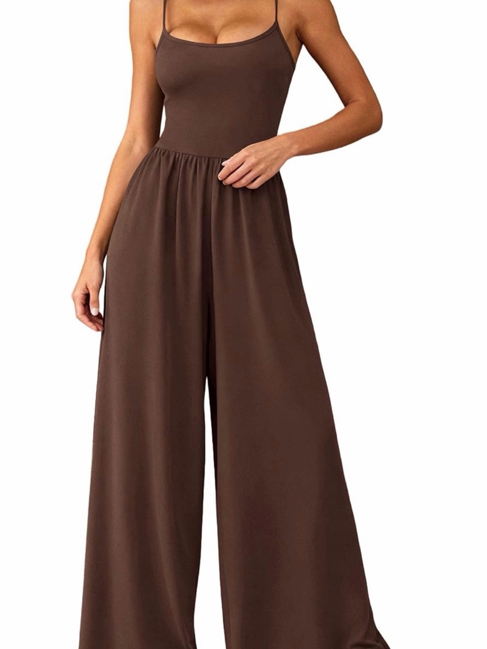Brown Wide-Leg Spaghetti-Strap Jumpsuit